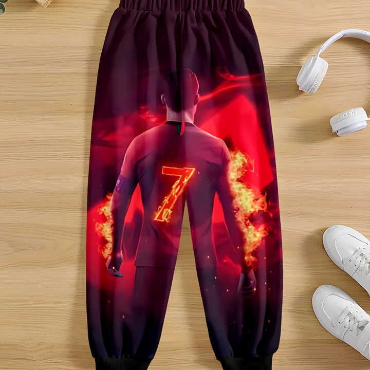 Pantalones Joggers para Niño con Gráfico de Fútbol con Impresión 3D - Rojo Vibrante y Diseño, Pantalones Largos Casuales con Cintura Elástica, Perfectos para Actividades al Aire Libre y Ropa Casual, Joggers para Exterior | Pantalones con Estampado Vibrant