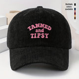 Gorra de béisbol unisex de pana bordada TANNED y TIPSY, gorro grueso y suave de moda para mujer para primavera/otoño, gorra casual y cálida de hip-hop para hombre, ideal para uso diario, con ajuste ajustable
