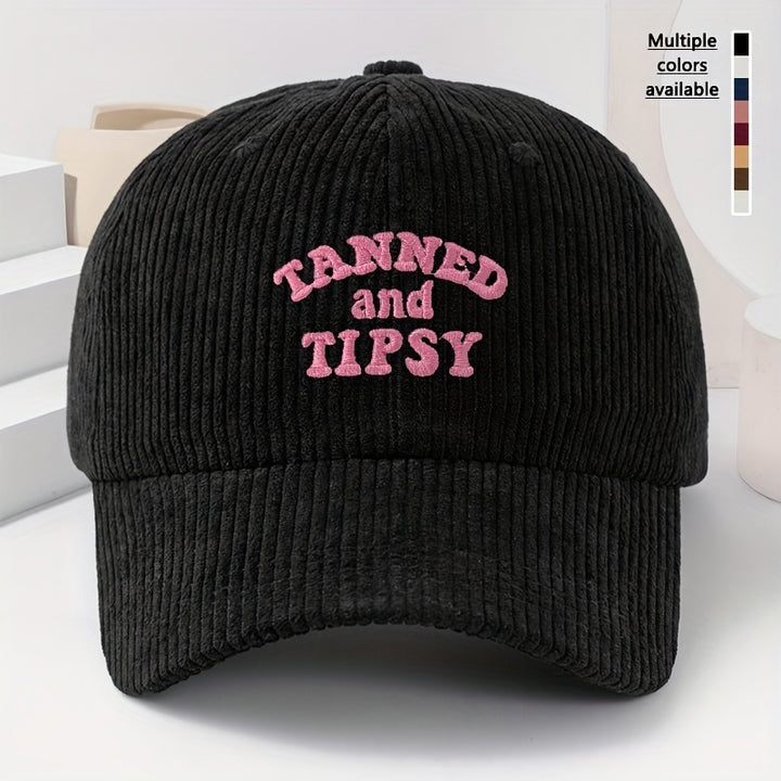 Gorra de béisbol unisex de pana bordada TANNED y TIPSY, gorro grueso y suave de moda para mujer para primavera/otoño, gorra casual y cálida de hip-hop para hombre, ideal para uso diario, con ajuste ajustable