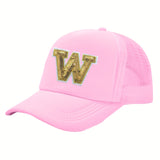 OKOIUM Gorra de Béisbol con Letras Brillantes para Niñas y Niños - 26 letras del alfabeto A-Z, Cierre Snapback Rosa Dorado Reluciente, Parte Trasera Transpirable en Malla, Tamaño Ajustable 4-10 años. Ideal como Sombrero Casual Diario o Fiestas Escolares (