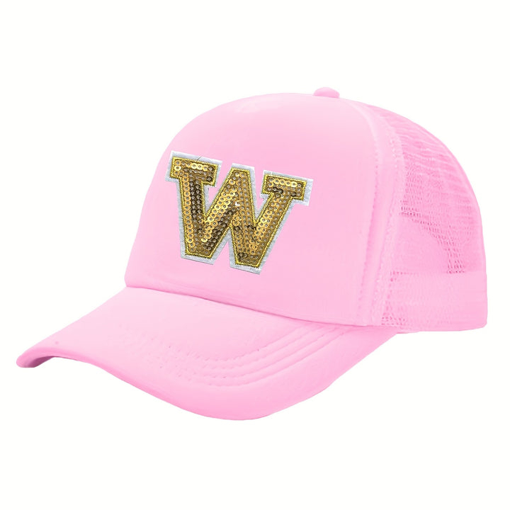 OKOIUM Gorra de Béisbol con Letras Brillantes para Niñas y Niños - 26 letras del alfabeto A-Z, Cierre Snapback Rosa Dorado Reluciente, Parte Trasera Transpirable en Malla, Tamaño Ajustable 4-10 años. Ideal como Sombrero Casual Diario o Fiestas Escolares (