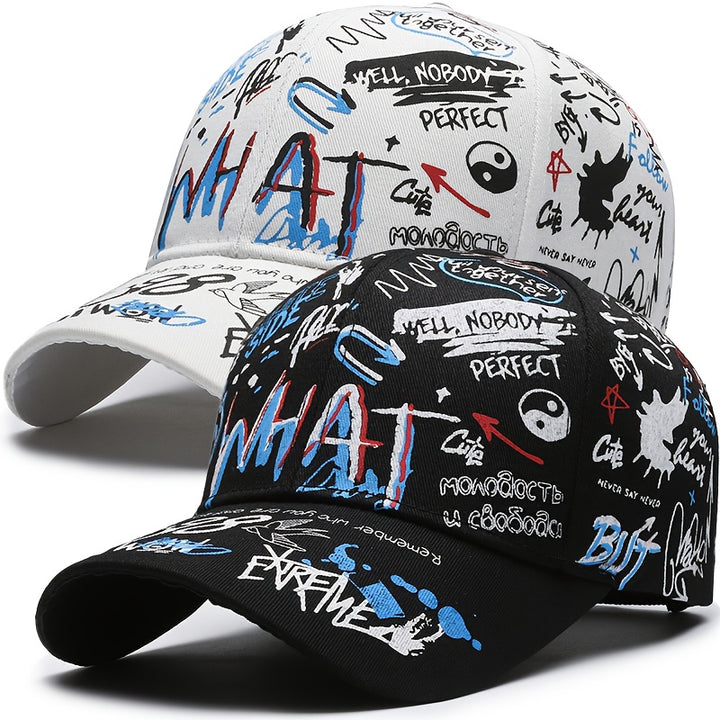 Conjunto de dos piezas, gorra de béisbol con sombra solar y diseño de grafiti para usar todo el año, deportes al aire libre, viajes, regalo