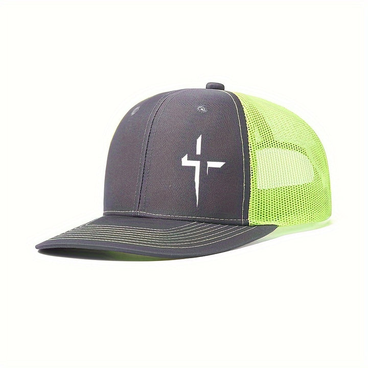 Gorra de camionero creativa con estampado cruzado: gorra de béisbol de moda con espalda de malla, transpirable y ajustable para actividades al aire libre - Negro con diseño de rayo blanco, gorro de cabeza al aire libre | Gorra de camionero elegante | Gorr