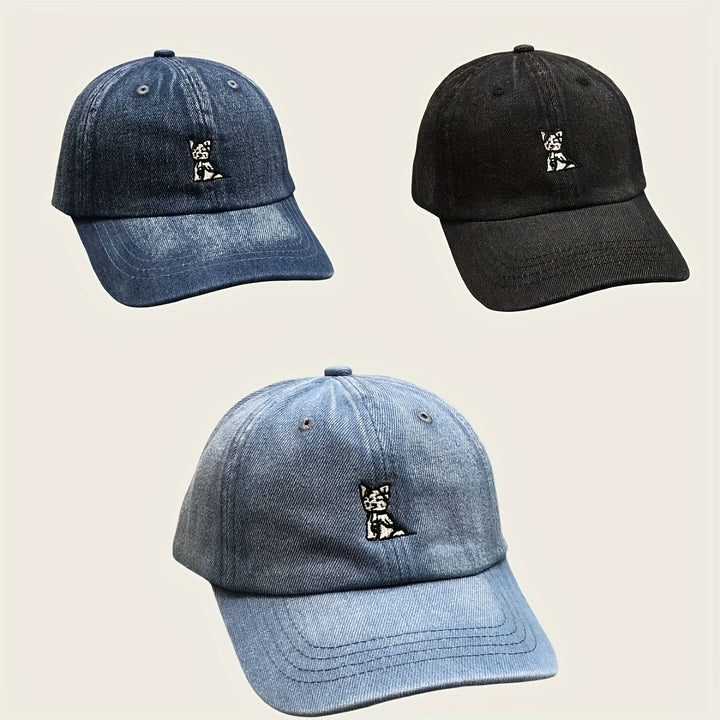Gorra de béisbol unisex bordada con diseño de cachorro, 100% algodón, lindo patrón de animal, ajuste ajustable, ligera, tela no elástica, con lavable a máquina para sombrero deportivo para todas las estaciones.