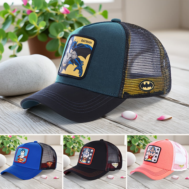 Gorra de Béisbol WB Warner Bros. DC Justice League - Gorra Snapback Ajustable con Superman, Batman, Wonder Woman - Protección Solar Transpirable, para Comic-Con, Halloween, Navidad, Regalos de Cumpleaños - Coleccionable de Superhéroes con Licencia Oficial