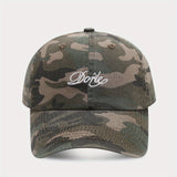 Gorra de béisbol de camuflaje americana para mujeres, lavada y desgastada, suave, transpirable, ajustable, poliéster, con detalles de bordado, estilo vintage para ropa de trabajo masculina.
