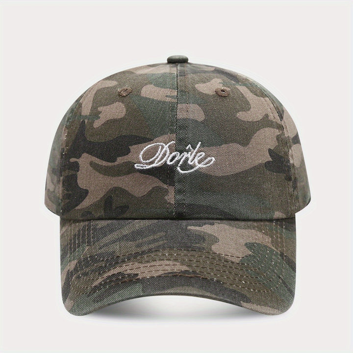 Gorra de béisbol de camuflaje americana para mujeres, lavada y desgastada, suave, transpirable, ajustable, poliéster, con detalles de bordado, estilo vintage para ropa de trabajo masculina.