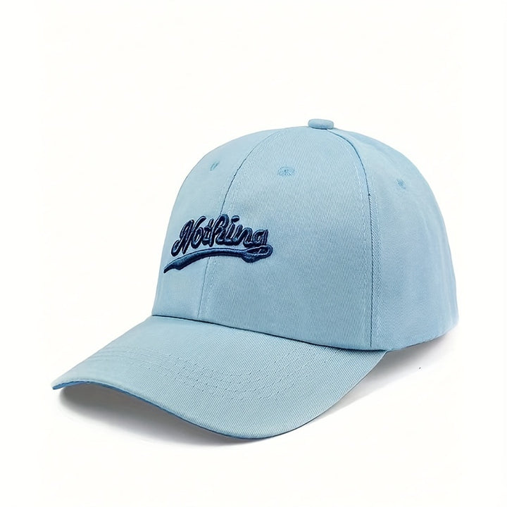 Gorra de béisbol de poliéster unisex con bordado de alfabeto, estilo casual, ligeramente elástica, liviana, lavable en máquina - 1pc