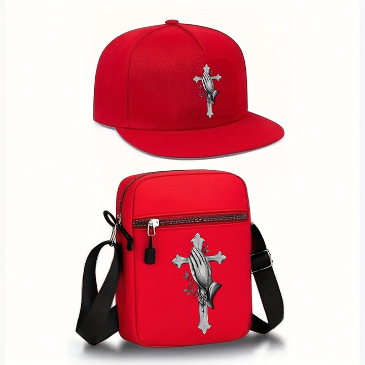 2pcs Gorra de Béisbol Unisex con Estampado de Cruz y Bolsa Holgada, Moda Urbana para Deportes al Aire Libre con Correa Ajustable, Regalo Perfecto para Ti o Tus Amigos. Tejido de Tela