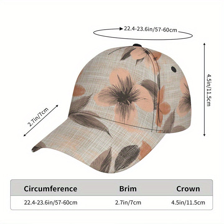 1 Gorra de béisbol con estampado floral otoñal - Gorra snapback ligera y ajustable con estampado de bocetos florales, Marrón, Naranja, Verde, Marron-Anaranjado