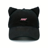 1pc Gorra de Béisbol con Orejas de Gato, Moda Urbana Hip Hop, Ajustable con Cierre, Gorra con Visera para Cola de Caballo