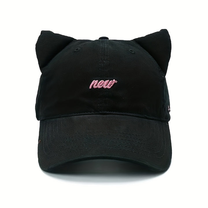 1pc Gorra de Béisbol con Orejas de Gato, Moda Urbana Hip Hop, Ajustable con Cierre, Gorra con Visera para Cola de Caballo