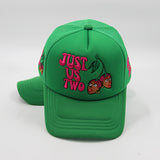 Sombrero tipo camionero casual para hombre con diseño 'Just Us Two' - Ligero poliéster, malla trasera no elástica, ajuste ajustable para ropa casual, fútbol y celebraciones de vacaciones.