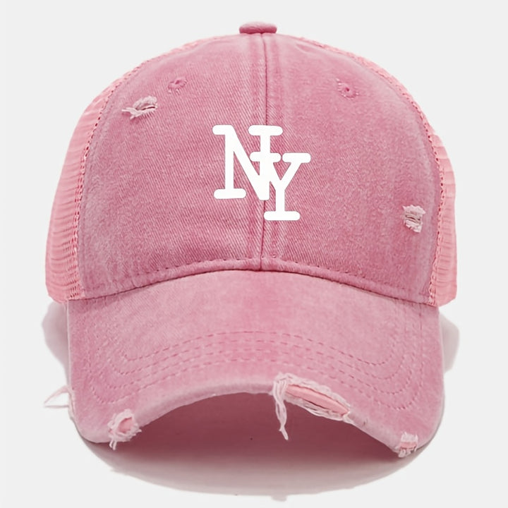 Gorra de camionero de malla desgastada con estampado de NY para hombre - Gorra de béisbol ligera, transpirable, con cierre de snapback, gris, gorra de béisbol