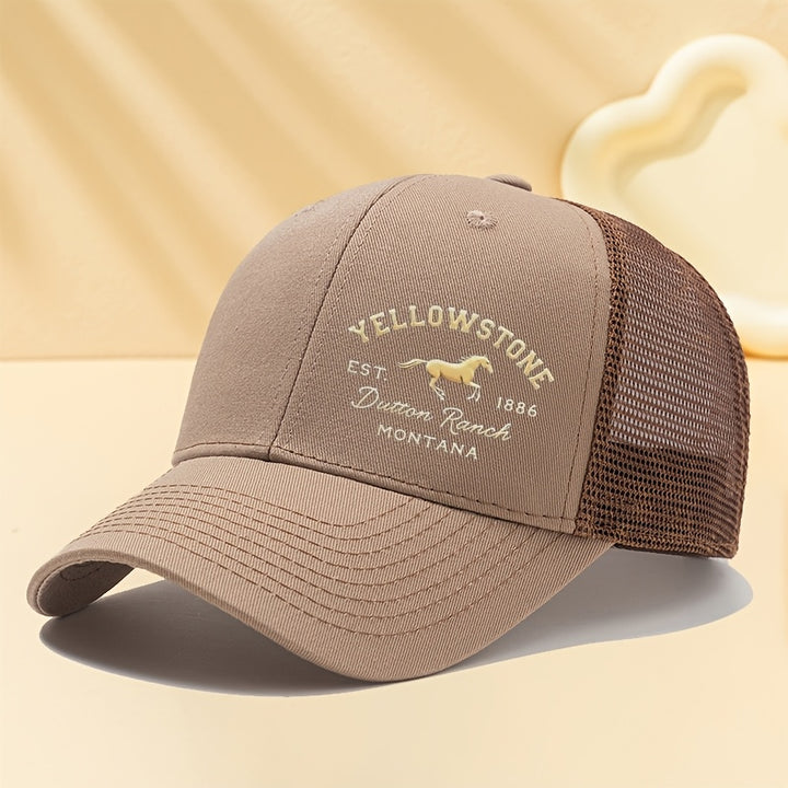 1-Pack Gorra de Béisbol Yellowstone - Sombrero Ligero Sin Elasticidad con Año de Fundación (1886), Visera Curva para Exteriores, Viajes y Camping - con Letras Doradas - Gorra Unisex para Hombres y Mujeres, Diseño Estilizado en Malla Transpirable