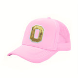 OKOIUM Gorra de Béisbol con Letras Brillantes para Niñas y Niños - 26 letras del alfabeto A-Z, Cierre Snapback Rosa Dorado Reluciente, Parte Trasera Transpirable en Malla, Tamaño Ajustable 4-10 años. Ideal como Sombrero Casual Diario o Fiestas Escolares (