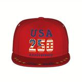 Gorra Snapback de Hombres y Mujeres - 250º Aniversario de EE. UU. 1776-2026 - Bandera Americana Ajustable con 50 Estrellas y 13 Rayas, Gorra Ligera y Transpirable de Visera Plana para el 4 de Julio, Día de la Independencia, Actividades al Aire Libre - Reg