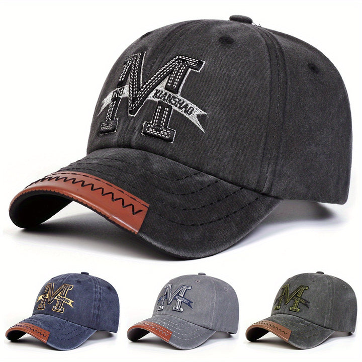 Gorra de béisbol ajustable para hombre con 3D bordada M - Diseño de dos tonos negro y marrón, tejido textil transpirable para viajes al aire libre, fiestas en la playa, ropa casual primavera/otoño, accesorios de playa, accesorios de cabeza elegantes, ropa