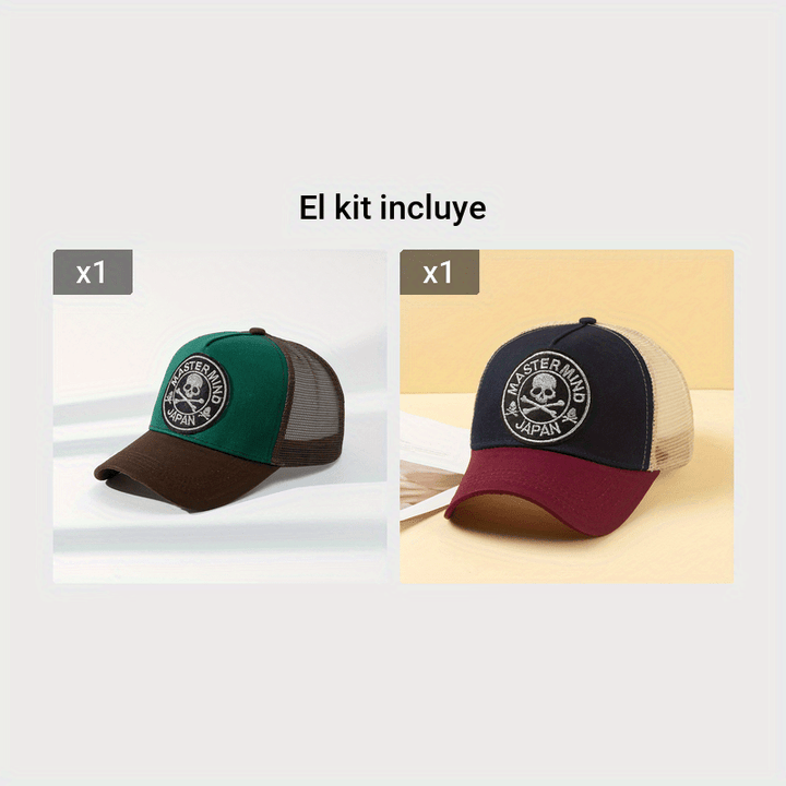 Gorra de Béisbol de Malla con Parches de Calavera y Letras - Ligera, Transpirable, Sombrero para Actividades al Aire Libre