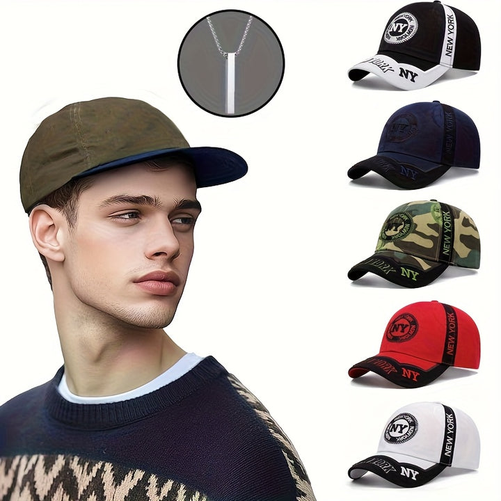 2 piezas Gorra de Béisbol con Estampado Táctico Camuflaje NY y Colgante Faith Bar para Hombres, Adecuada para Escalada, Accesorios de Ciclismo, Fiesta de Navidad