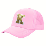 OKOIUM Gorra de Béisbol con Letras Brillantes para Niñas y Niños - 26 letras del alfabeto A-Z, Cierre Snapback Rosa Dorado Reluciente, Parte Trasera Transpirable en Malla, Tamaño Ajustable 4-10 años. Ideal como Sombrero Casual Diario o Fiestas Escolares (