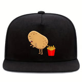 1 Gorra Ajustable de Béisbol con Estampado Divertido de Papa y Papas Fritas - Visera Plana Roja con Ribete Blanco, Estilo Streetwear Moderno para Hombres, Deportes al Aire Libre y Eventos Temáticos (Correa Ajustable)