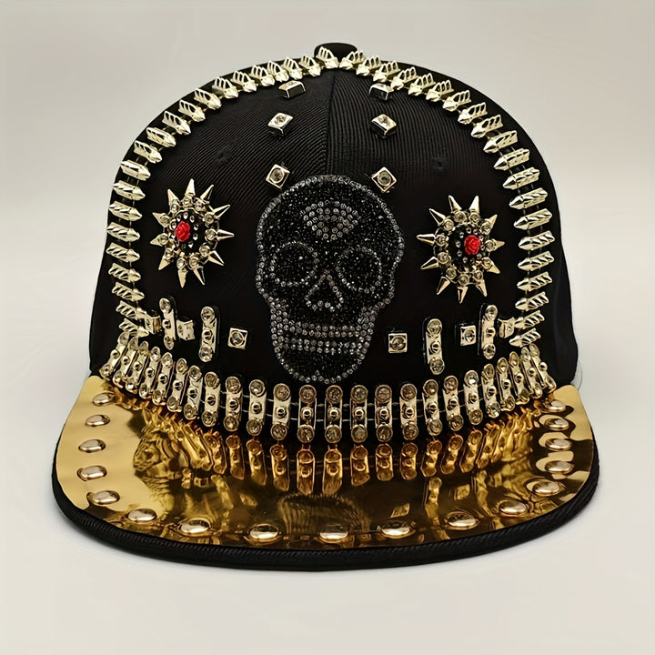 1 Gorra de Béisbol Ajustable con Calavera Brillante y Pedrería, Sombrero Fresco para Fiestas Hip-Hop, Moda al Aire Libre, Protección Solar
