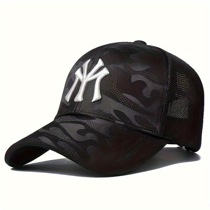 Gorra de béisbol para hombre de poliéster con letras, ajustable, estilo casual, lavado a mano, ligero estiramiento, liviana, protección solar para exteriores, ideal para primavera, otoño, viajes, playa y fiestas, 1 unidad
