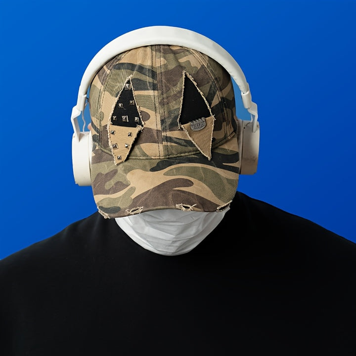 Camiseta de camuflaje desgastada para exteriores, de talla grande, que realza la figura, con un diseño moderno de estampados para hombres y mujeres, estilo béisbol militar.