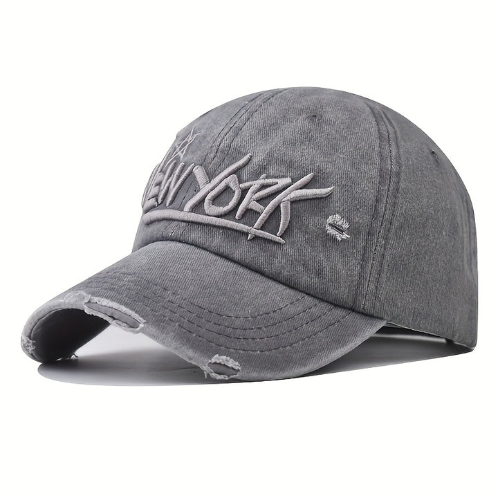 1pc Gorra de béisbol con las letras 'Nueva York', elegante y sencilla, con un diseño con aspecto desgastado y una estrella de cinco puntas, adecuada para actividades al aire libre como senderismo, camping, salidas a la playa, pintura callejera y jugar ...