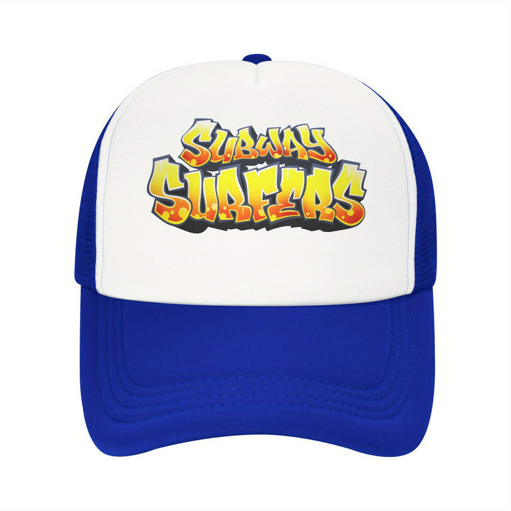 Sombrero de camionero para Subways Surfers unisex - Espalda de malla ajustable, diseño de dibujos animados vibrante, amarillo y blanco, perfecto para el verano, la pesca y las actividades al aire libre, calzado ajustable | Gorra gráfica vibrante | Sombrer