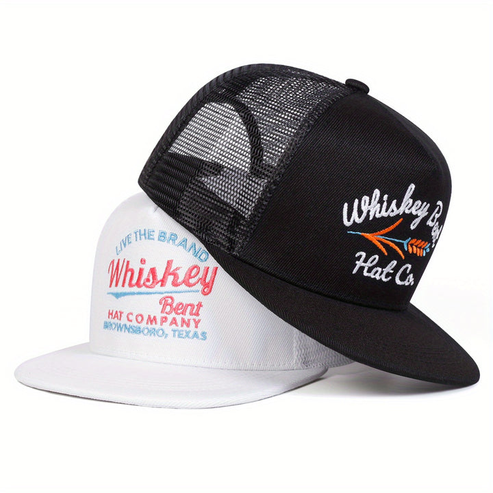 1-Pack Gorra de Béisbol WHISKEY BENT para Hombre - Ligera y Transpirable con Malla Ajustable Snapback, Dos Tonos /Blanco con Logo, Sombrero Casual para Primavera/Otoño, Playa y Estilo Urbano, Accesorio de Ocio