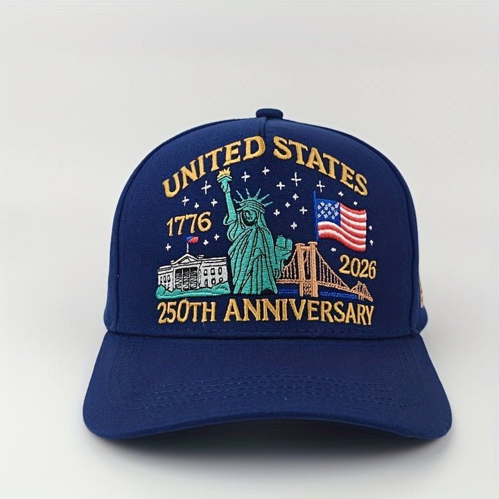 Gorra de béisbol para hombre, 250 aniversario, Estatua de la Libertad y bandera - Diseño de cúpula de 5 paneles con estatua de la Libertad bordada en 3D y fechas 2020/2026/2028/2030/2032/2034/2036/2038/2040, suave, para uso casual y formal en todas las...