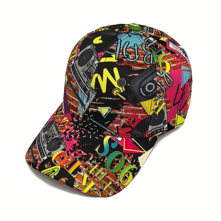 Gorra de Béisbol Retro FUODRAO para Hombres - Estilo Hip-Hop Graffiti de los 90, Poliéster Ligero, Ajustable con Cierre Snapback, Estampado Vibrante de Cuerpo Completo para Correr al Aire Libre, Deportes y Moda Urbana Casual. Tejido de Tela