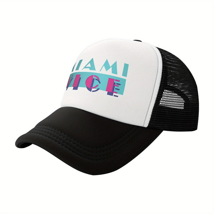 Fabric. Gorra de béisbol inspirada en Miami Vice para hombres y mujeres - Gorra de camionero de malla ligera y transpirable con visera ajustable, diseño en dos tonos, perfecta para todas las estaciones y regalo de vacaciones