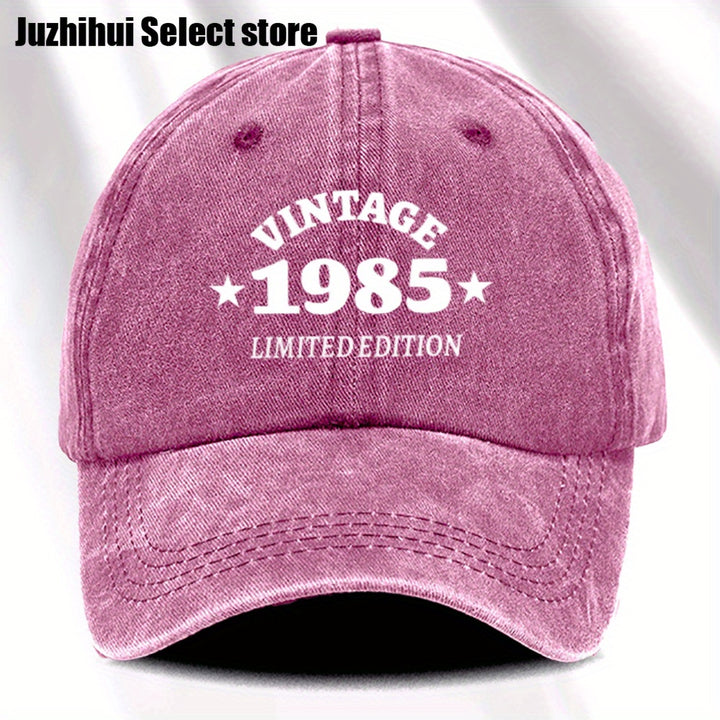 1 gorra de béisbol retro para mujer, edición limitada 1985, ajustable, ligera y desgastada, con visera curva, estilo urbano impreso, ideal para viajes, uso casual y diario