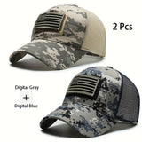 2 gorras de béisbol tácticas ajustables con diseño de bandera estadounidense, para hombre y mujer, transpirables con malla en la parte trasera y bordado de parche de la bandera de EE. UU., ideales para senderismo y pesca en todas las temporadas