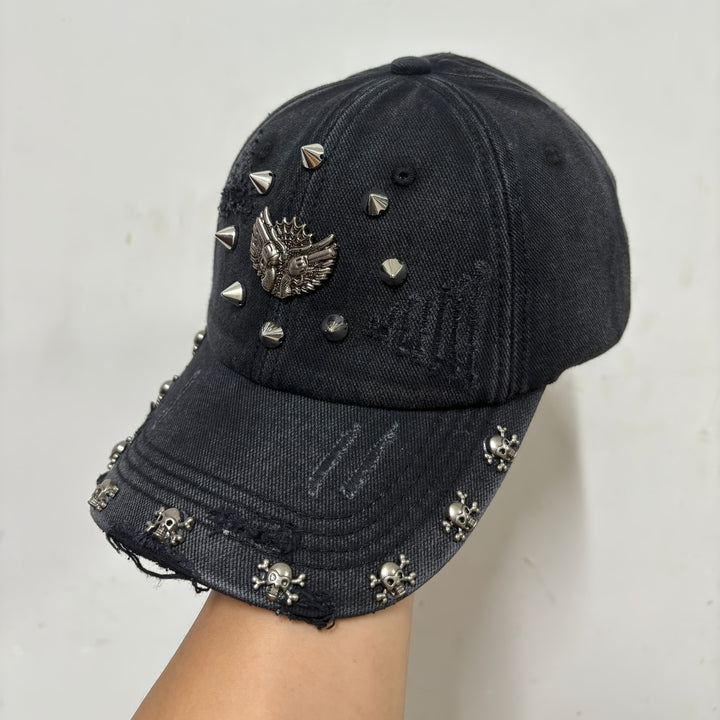 Gorra de béisbol lavada de alta calidad unisex con remaches hechos a mano y patrón geométrico - Sombrero solar ajustable para hombres y mujeres, estilo callejero, ligero, para usar en todas las estaciones, gorra