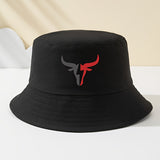 Gorra Unisex Ajustable Negra con Logo de Toro Rayo Rojo - Gorro Estiloso para Pesca, Camping y Playa, Regalo Ideal para Hombres y Mujeres, Gorra Trucker Primavera-Verano, Tela No Elástica