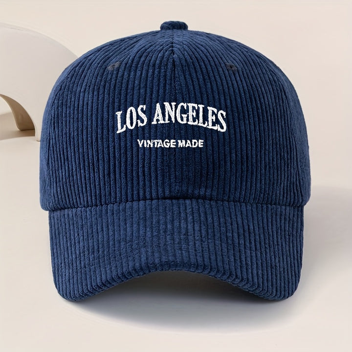 Gorra de Béisbol con Logo Los Ángeles para Hombres y Mujeres - Ajustable Snapback, Negra con Letras Blancas LOS ANGELES, Corduroy Liviano Duradero Ideal Para Ropa Casual al aire Libre o Uso Callejero Unisex