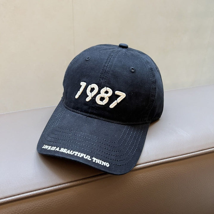 Gorra de Béisbol Retro Americana 1987 Unisex Lavada con Visera Suave y Ancha para Mujer, Acentúa el Rostro Casual