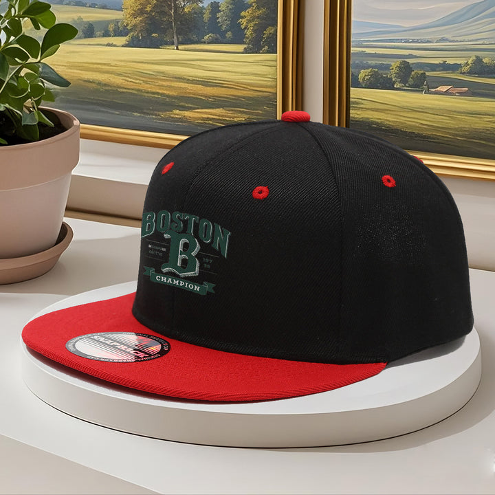 1 Gorra de Béisbol Ajustable para Hombre - Diseño con Logo Boston Champions y Bloque de Colores Rojo/, 100% Poliéster, Estilo Streetwear para Looks Casuales