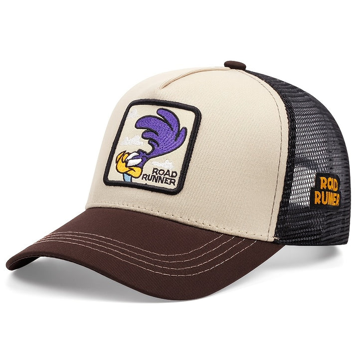 Gorra de béisbol WB Looney Tunes Road Runner bordada para hombres y mujeres, parte trasera de malla transpirable, ajustable con cierre, diseño de dibujos animados para deportes al aire libre y uso casual, accesorio de moda urbana, gorra ajustable, lavable