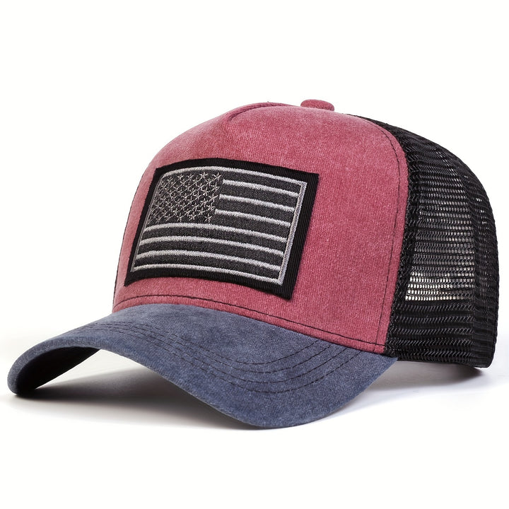 Gorra de béisbol lavada con bandera estadounidense para mujer - Gorra ajustable con cierre, ligera y transpirable, con parte trasera de malla, ideal para exteriores en primavera y otoño, negra con diseño de parche blanco y naranja, gorra de viaje | Gorra