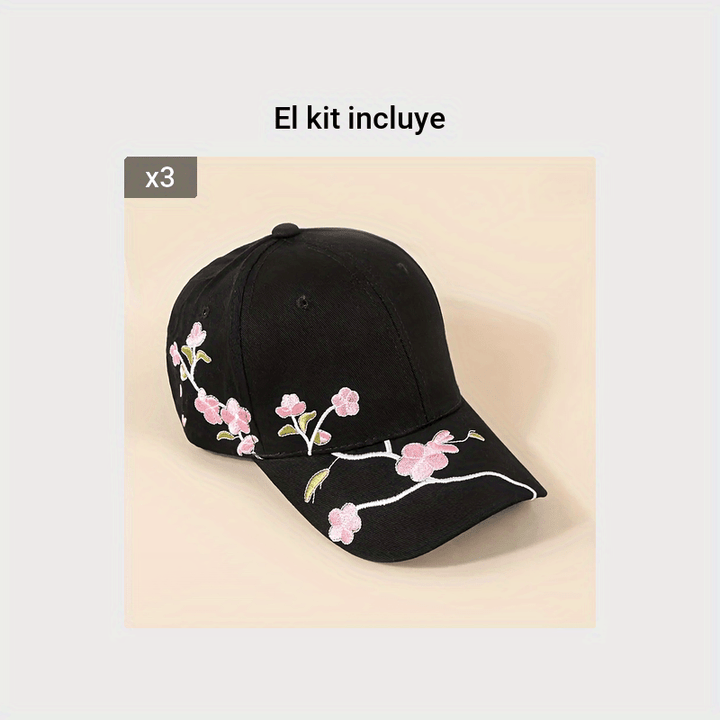 Gorra de béisbol elegante con bordado de flores de ciruelo, 100% algodón, estilo casual, diseño versátil en blanco y negro, para hombres y mujeres