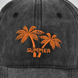 Gorra de béisbol bordada con diseño de palmera de coco - Sombrero de sol retro lavado y envejecido con visera curva, tejido transpirable no tejido, ajuste elástico para fútbol, Mardi Gras