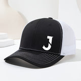 Gorra de béisbol unisex con letra J en el costado, diseño de malla transpirable y visera curva, ideal para primavera y verano. Gorra tipo trucker ajustable, perfecta para actividades al aire libre, deportes, senderismo y pesca