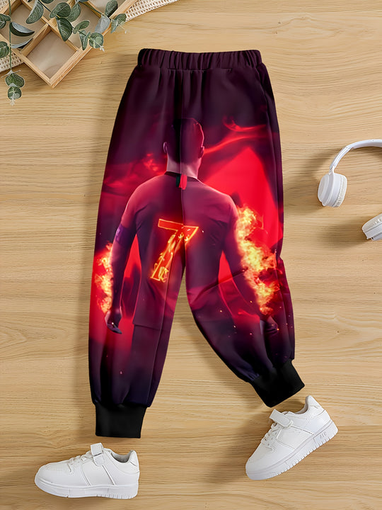 Pantalones Joggers para Niño con Gráfico de Fútbol con Impresión 3D - Rojo Vibrante y Diseño, Pantalones Largos Casuales con Cintura Elástica, Perfectos para Actividades al Aire Libre y Ropa Casual, Joggers para Exterior | Pantalones con Estampado Vibrant