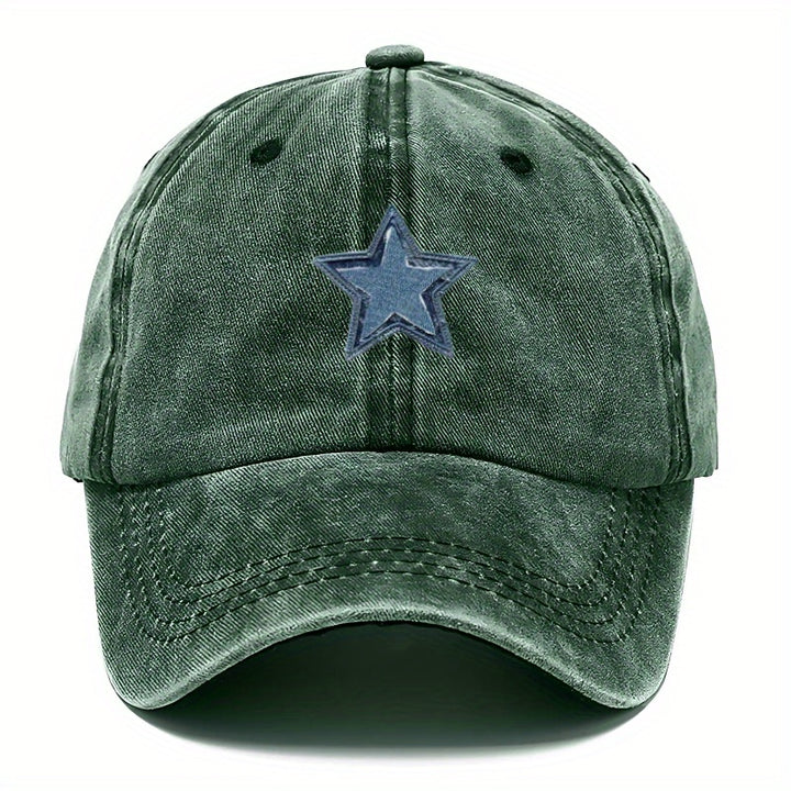 1 Gorra Ajustable con Estampado de Estrella Azul de Cinco Puntas - Sombrero Ligero Retro Unisex para Viajes, Camping y Fiestas, Correa Ajustable, Lavable a Mano, Regalo Perfecto para Papá (Día del Padre, Graduación, Acción de Gracias), Material No Elástic