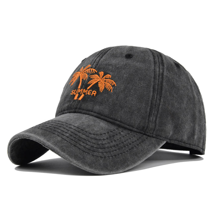 Gorra de béisbol bordada con diseño de palmera de coco - Sombrero de sol retro lavado y envejecido con visera curva, tejido transpirable no tejido, ajuste elástico para fútbol, Mardi Gras